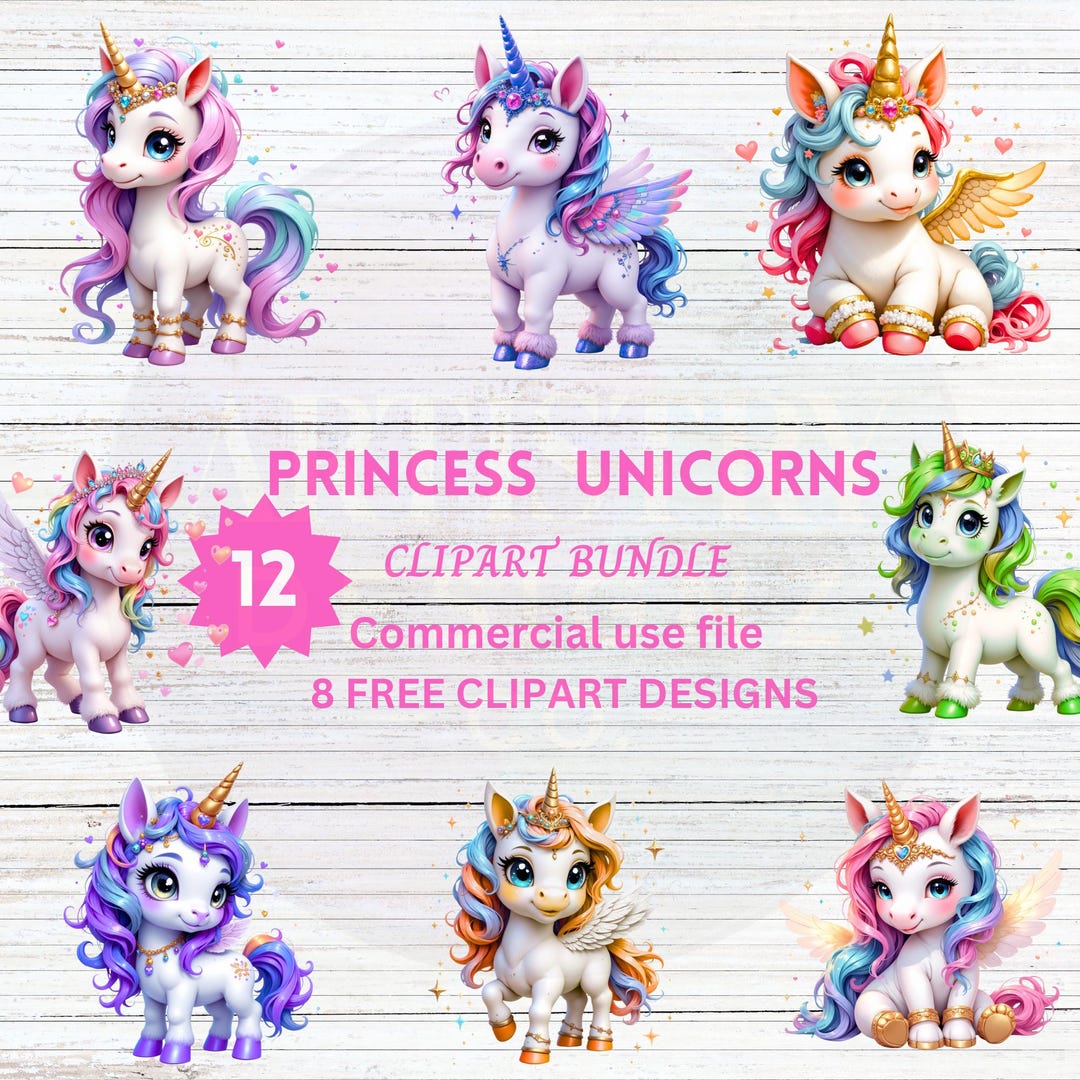 Princess Unicorn Clipart PNG - Magical Fantasy Art for Kids, Birthday ...