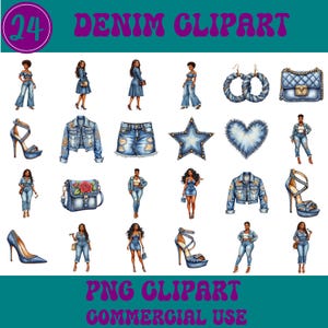 Denim Clipart Collection Watercolor Denim PNGs for DIY GiftsI Invitations Sublimation & Party Decor