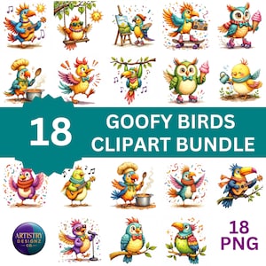Funny cartoon Birds Clipart Bundle Watercolor PNGs for Sublimation Invitations Party Decor DIY Craft Projects