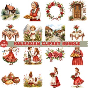 Bulgarian Clipart Bundle Bulgarian Rose Folk Art PNGs for Invitations Sublimation DIY Wedding