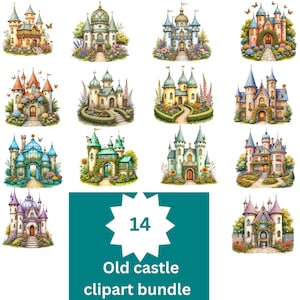 Fairy tale castle clipart bundle – 14 watercolor old castles for storybook crafts, kids party invites, magical decor & sublimation