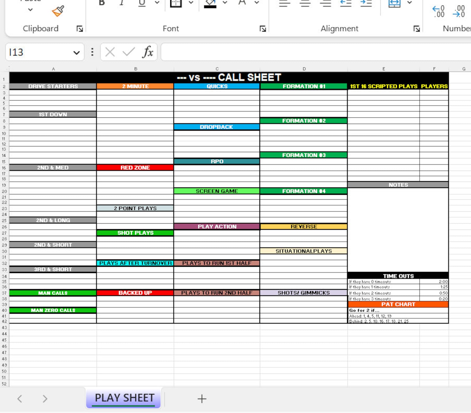 Offensive Play Call Sheet Etsy Offensive Play Call Sheet Etsy