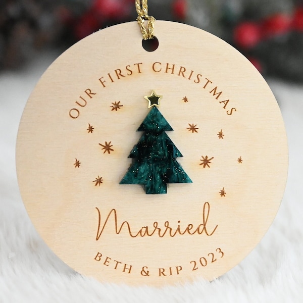 First Christmas Married Ornament / Newlywed Christmas Ornament / First Christmas Engaged / Wooden Engraved Ornament / Christmas Gifts