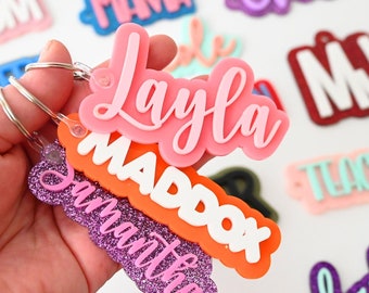Personalized Name Backpack or Lunchbox Tags / Acrylic Name Keychains / Luggage Tag / Diaper Bag Tag / Purse Charm / Party Favors