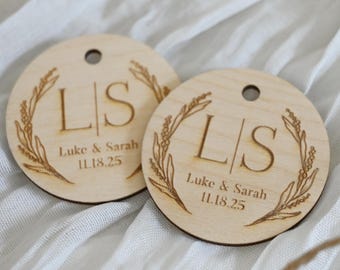 Engraved Wooden Wedding Favor Tags, Rustic Monogrammed Gift Tags