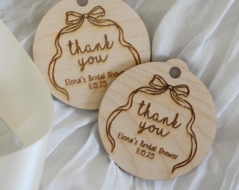 Engraved Coquette Bow Wood Tags / Wedding Favor Tags with Engraved Bow / Baby Shower Favor Tags / Wooden Gift Tags / Custom Wood Tags