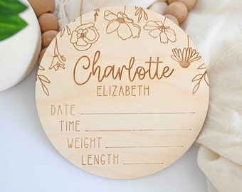 Wildflowers Baby Birth Stats Sign / Wooden Baby Name Announcement Sign / Baby Name Sign for Hospital / Newborn Photo Prop / Nursery Decor