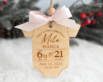 Personalized Baby's First Christmas Ornament, Birth Stats Onesie