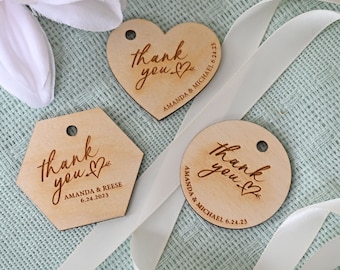 Heart Shaped Wooden Wedding Favor Tags / Engraved Favor Tags / Rustic Favor Tags / Wedding Thank You Tags / Personalized Thank You Tags