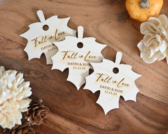 Engraved Maple Leaf Wooden Favor Tags - Rustic Fall Wedding
