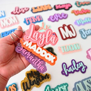 Personalized Name Backpack or Lunchbox Tags / Acrylic Name Keychains / Luggage Tag / Diaper Bag Tag / Purse Charm / Party Favors