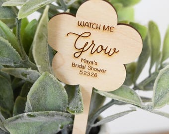 Flower Shaped Wooden Plant Markers for Bridal Shower, Baby Shower, and Wedding Favors