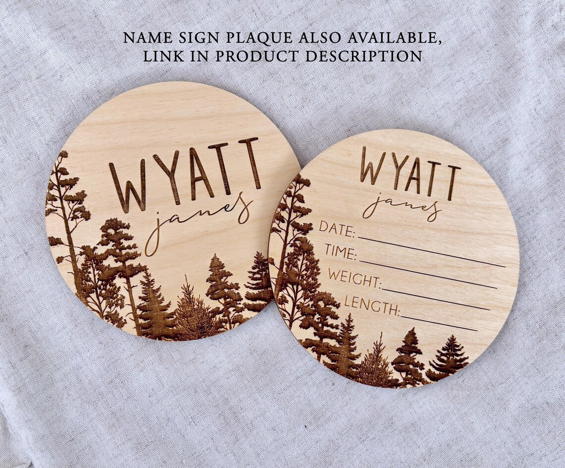 Baby Birth Stats Sign With Trees / Wooden Birth Announcement Circle ...