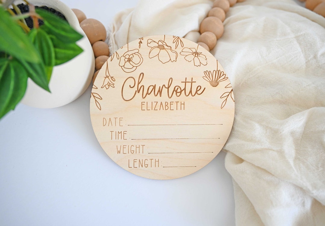 Wildflowers Baby Birth Stats Sign / Wooden Baby Name Announcement Sign ...