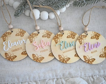 Butterfly Name Ornament / Personalized Baby Name Christmas Ornaments / Butterflies Christmas Ornament / Stocking Tag / Baby Shower Favors