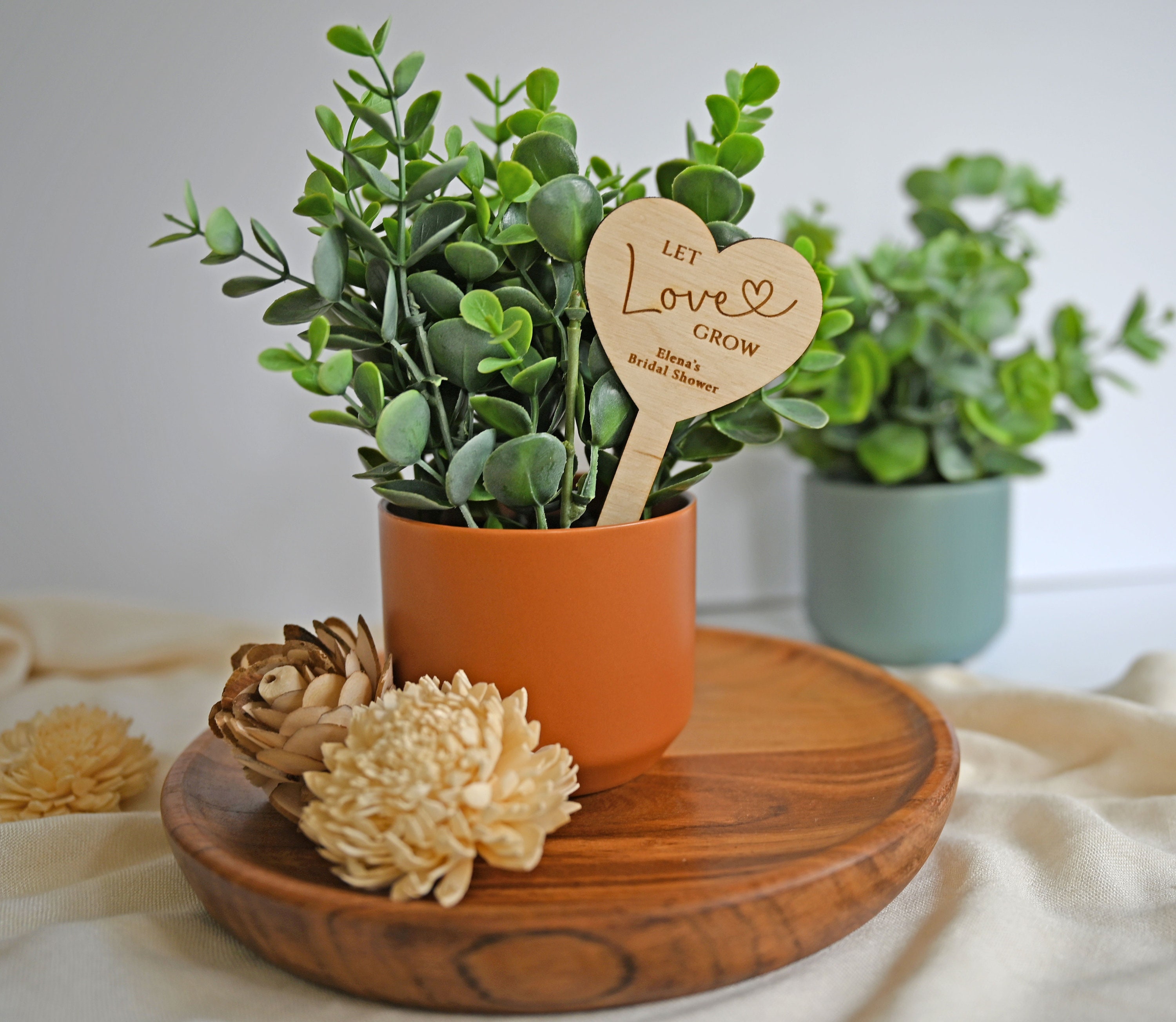 Let Love Grow Wooden Heart Shaped Plant Favor Markers / Wedding Plant Favor Markers / Bridal Shower Plant Favor Tags / Plant Favor Stakes