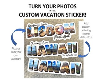 Pegatina de vinilo "VACACIONES PERSONALIZADAS", pegatinas de viaje personalizadas, pegatinas con foto