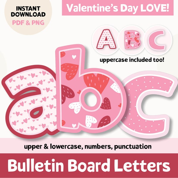 Valentines Bulletin Board Letters, February Valentines Letters Classroom Decor, Printable Bulletin Board Letters, Heart Valentines Board Kit