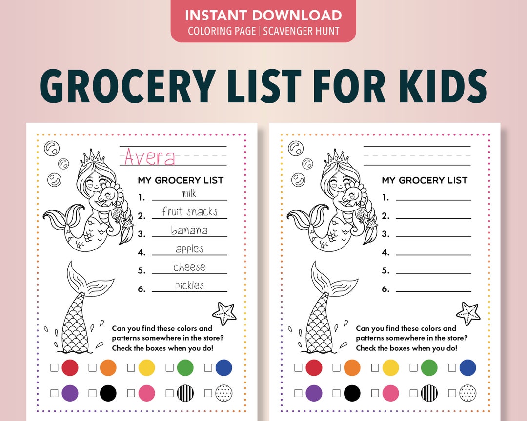 Children's Grocery List Template Kids Shopping List - Etsy