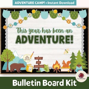 Tablón de anuncios de fin de curso, temática de aventura de campamento, kit de tablón de anuncios de aventuras al aire libre para el último día de clases, kit de fin de curso