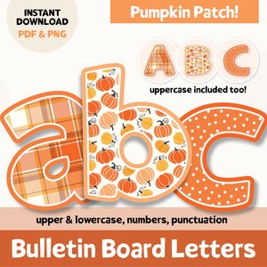 Fall Pumpkin Bulletin Board Letters: Printable Alphabet (PNG, PDF)
