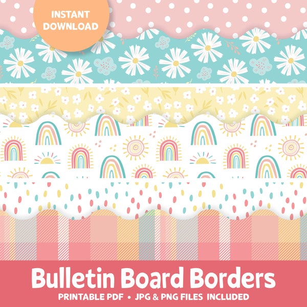 Spring Bulletin Board Border Kit, Easter Bulletin Border, April Spring Classroom Borders, Rainbow Classroom Decor, Flower Printable Borders