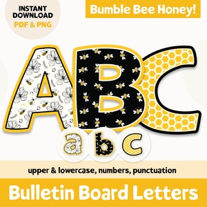 Letras para tablones de anuncios con forma de abejorro, letras imprimibles en forma de panal para la decoración del aula, letras imprimibles para tablones de anuncios, tablón de anuncios de primavera