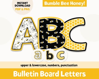 Bumble Bee Bulletin Board Letters, Honeycomb Printable Letters for Classroom Decor, Printable Bulletin Board Letters, Spring Bulletin Board