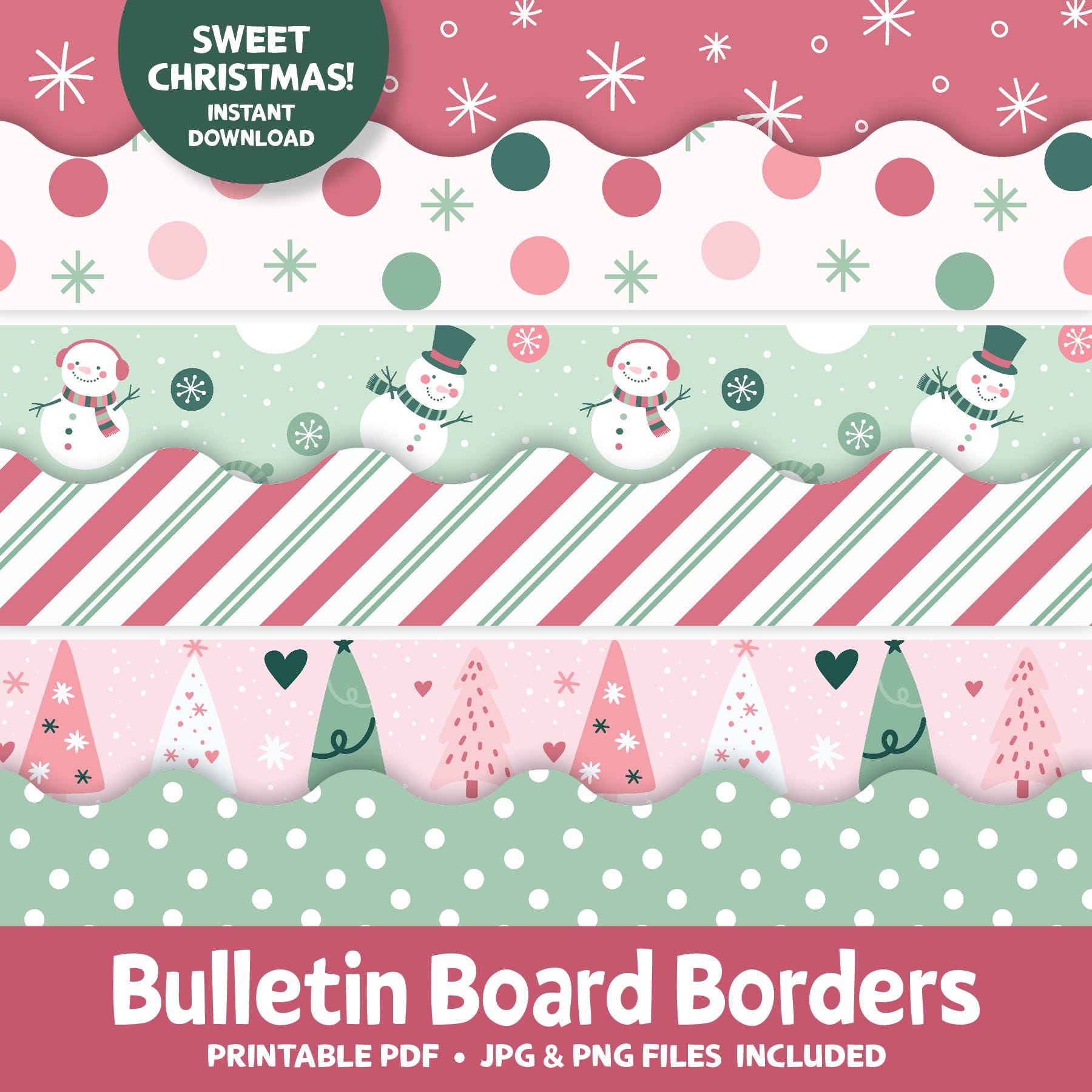 Pink Christmas Bulletin Board Borders: Snowman, Trees (PDF) - Etsy pink-christmas-bulletin-board-borders-snowman-trees-pdf-etsy