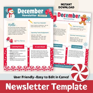 December Newsletter Template, Classroom Newsletter Template Canva, December Teacher Newsletter, PTO, PTA Template for Parent Communication