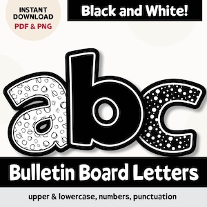Letras do quadro de avisos para impressão, alfabeto digital, decoração de sala de aula, quadro de avisos do professor, boletim da igreja, carta em preto e branco Png ABC