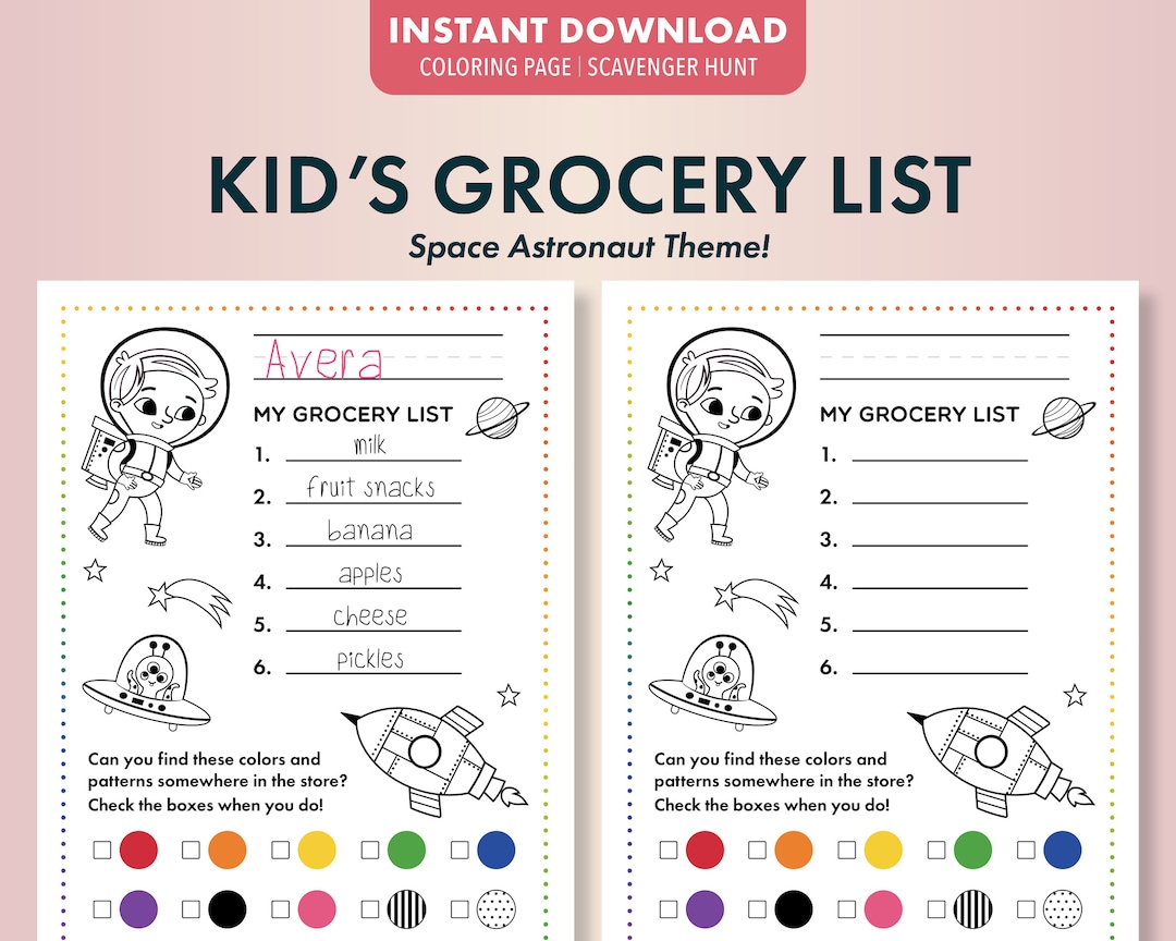 Children's Grocery List Template Kids Shopping List - Etsy