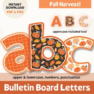 Fall Bulletin Board Letters: Pumpkin Theme, Printable Alphabet (PNG, PDF)