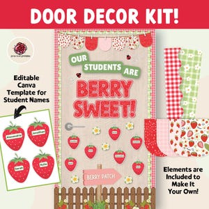 Spring Door Decor for Classroom, Strawberry Door Decor Kit, Summer Classroom Door Kit, Strawberry Bulletin Board Kit, Berry Bulletin Borders