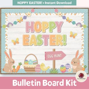 Easter Bulletin Board Kit for Spring Classroom Decor, April Bulletin Board Ideas, Spring Printable Bulletin Board, Hoppy Easter Bulletin Pdf