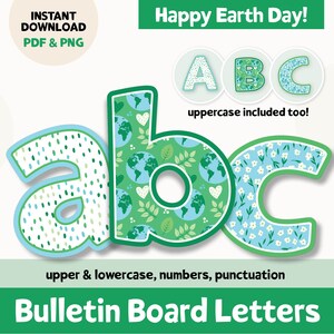 Letras para tablones de anuncios del Día de la Tierra, letras para tablones de anuncios imprimibles, kit para tablones de anuncios del Día de la Tierra, letras del alfabeto para tablones de anuncios, Día de la Tierra