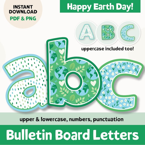Earth Day Bulletin Board Letters, Printable Bulletin Board Letters, Earth Day Bulletin Board Kit, Bulletin Board Alphabet Letters, Earth Day