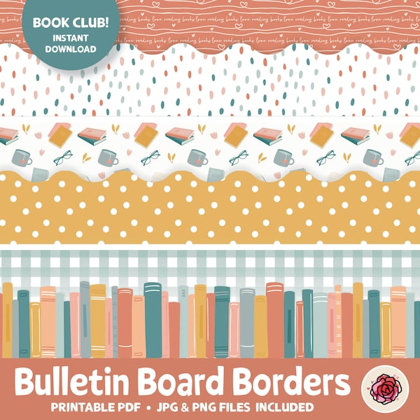 Library Bulletin Board Border Set, Book Bulletin Border, Printable Border for Classroom Decor, Bookish Classroom Reading, Boho Book Nook
