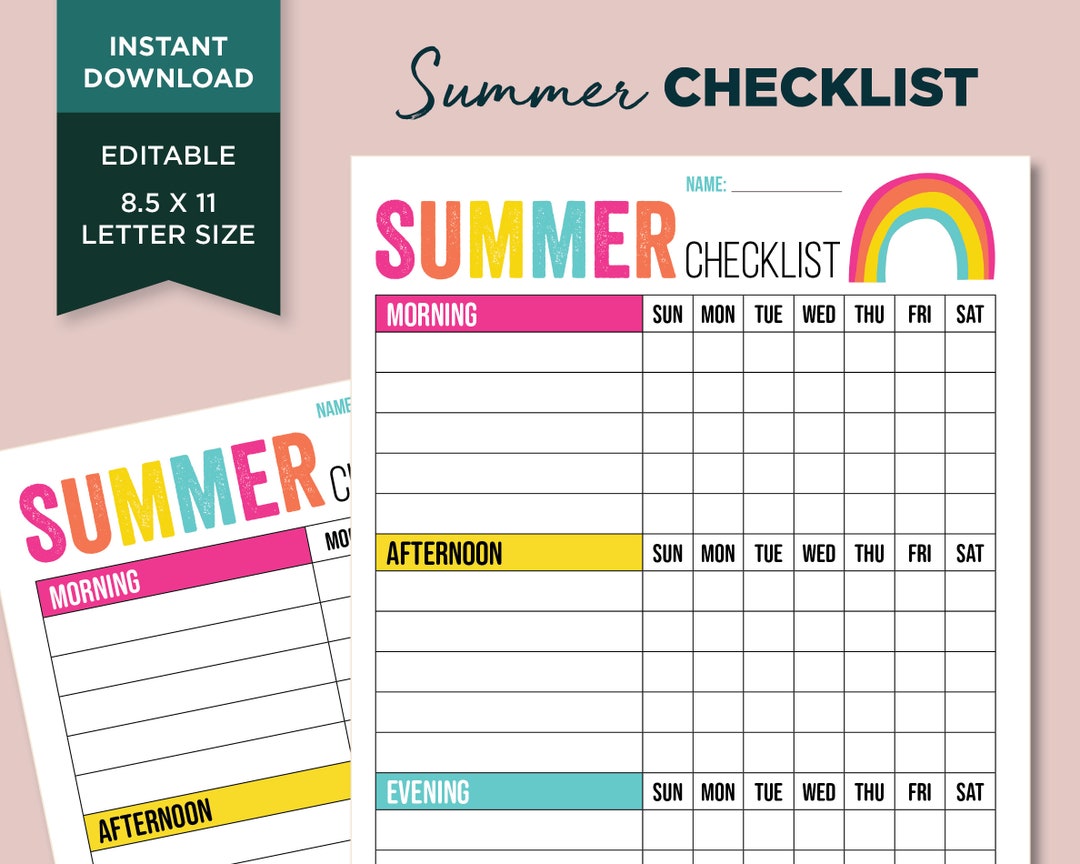 Summer Checklist for Kids Printable Check List Kids - Etsy