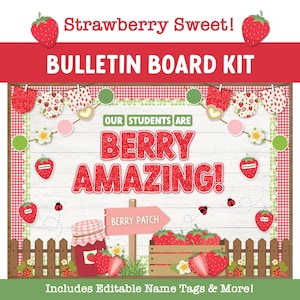Kit per bacheca a tema fragole / Decorazioni per aula a tema frutti di bosco / Decorazione estiva per la porta della scuola