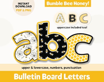 Honeycomb Bulletin Board Letters, Bumble Bee Printable Letters for Classroom Decor, Printable Bulletin Board Letters, Spring Bulletin Board