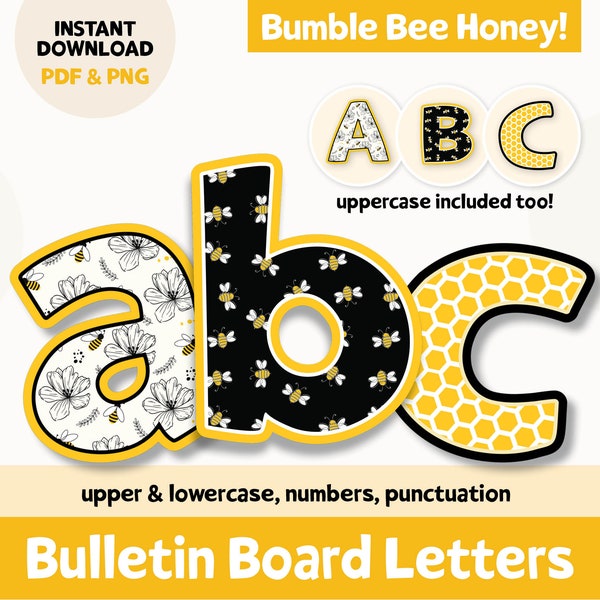 Honeycomb Bulletin Board Letters, Bumble Bee Printable Letters for Classroom Decor, Printable Bulletin Board Letters, Spring Bulletin Board