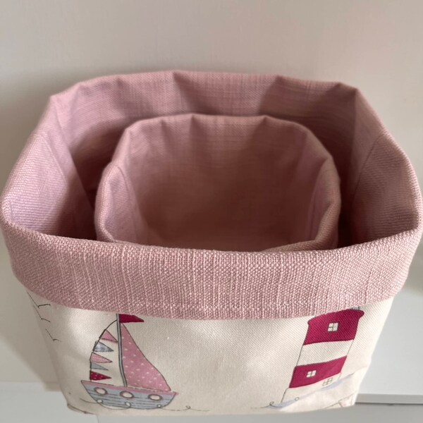 Storage baskets nursery, set of two fabric boxes, baby girl gift, nappy box, baby toiletries, free P&P. baby gift idea.