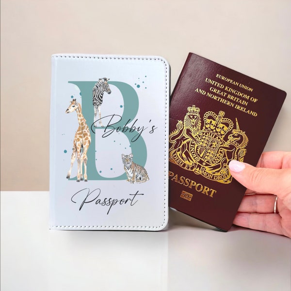 Passport covers personalized for kids. Great unique christening gifts for girls or boys. Matching personalised luggage tag available.