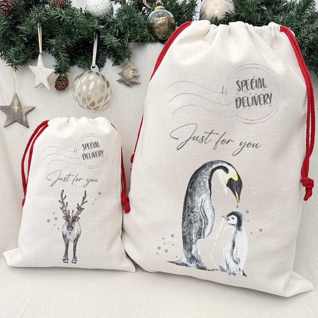 Forever Christmas Personalised Red Christmas Stocking - Add Your Name - Santa Penguin Design