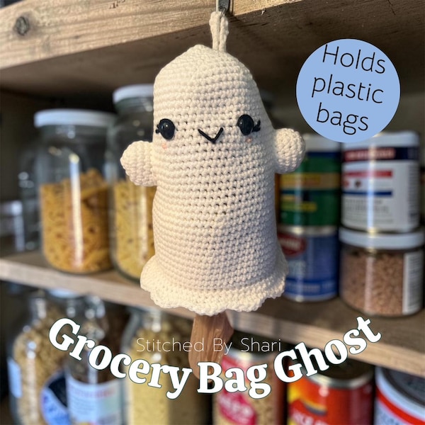 Grocery Bag Ghost- crochet pattern- English PDF only. low sew design, Halloween crochet
