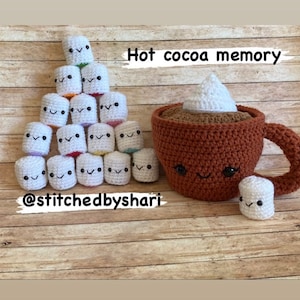 Hot Cocoa memory with marshmallow matches. Stitchedbyshari original english pdf crochet pattern. Crochet Memory game, Christmas gift