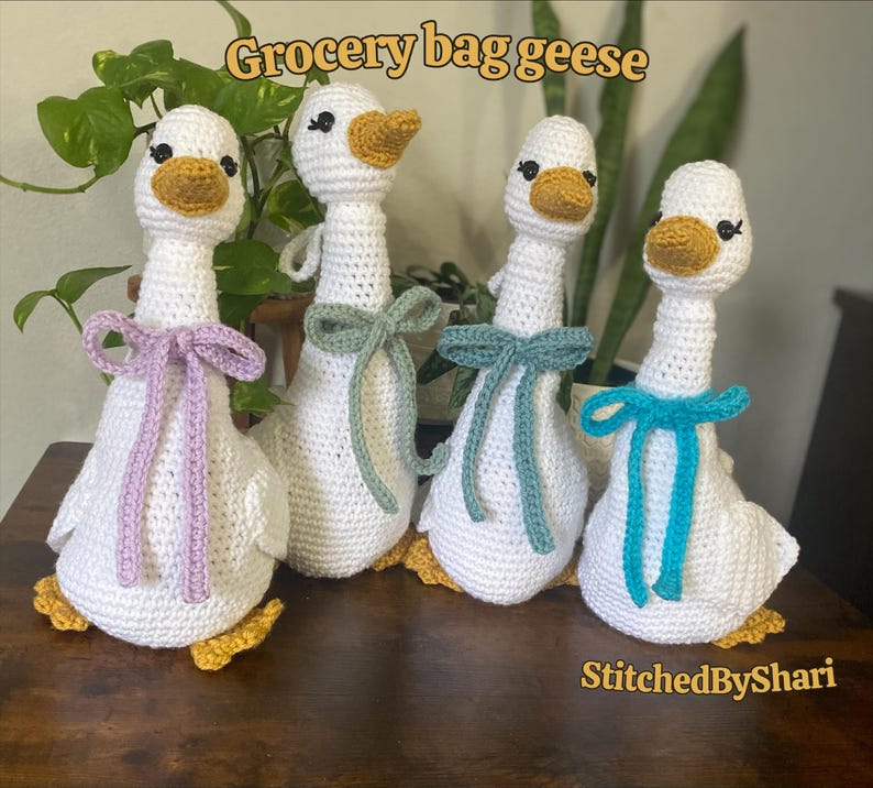 Grocery Bag Goose- English Crochet Pattern- PDF digital download- cute crochet goose, easy pattern, a stitched by shari design image 3
