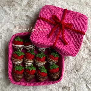Be mine Memory crochet pattern- English pdf- Valentines day game- chocolate covered strawberries with box- ORIGINAL StitchedByShari design