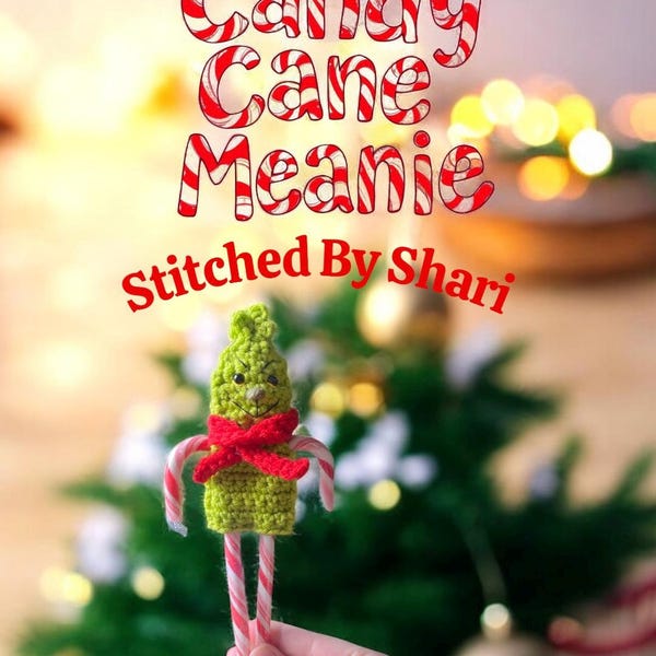 Candy Cane Meanie- cute crochet candy cane holder pattern. English written Pdf digital download. Christmas gift, easy patterns, fun crochet